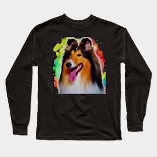 Collie Dog Rainbow Painting Long Sleeve T-Shirt